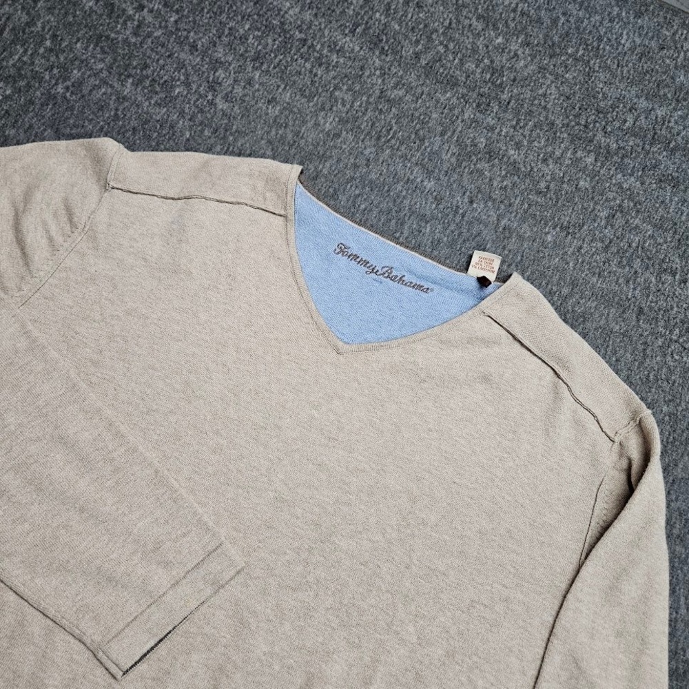 Tommy Bahama Sweater Mens XXL Tan Silk Cotton Cashmere V-Neck Pullover